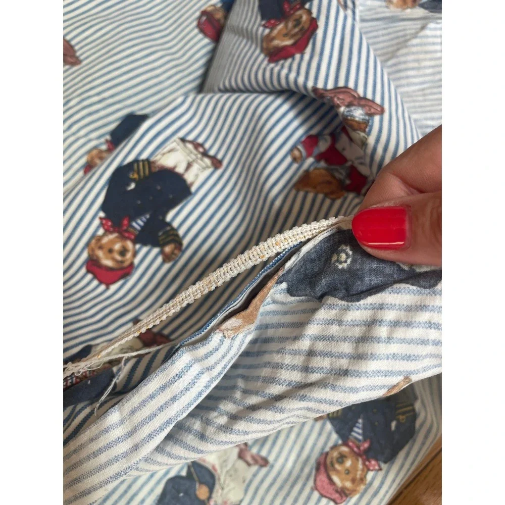 Vintage Ralph Lauren Polo Bear Blue White Striped Twin Flat and Fitted Sheet‎